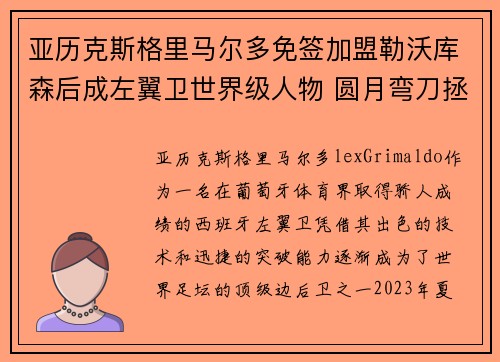 亚历克斯格里马尔多免签加盟勒沃库森后成左翼卫世界级人物 圆月弯刀拯救球队 亚历克斯格里马尔多免签加盟勒沃库森后成左翼卫世界级人物 圆月弯刀拯救球队